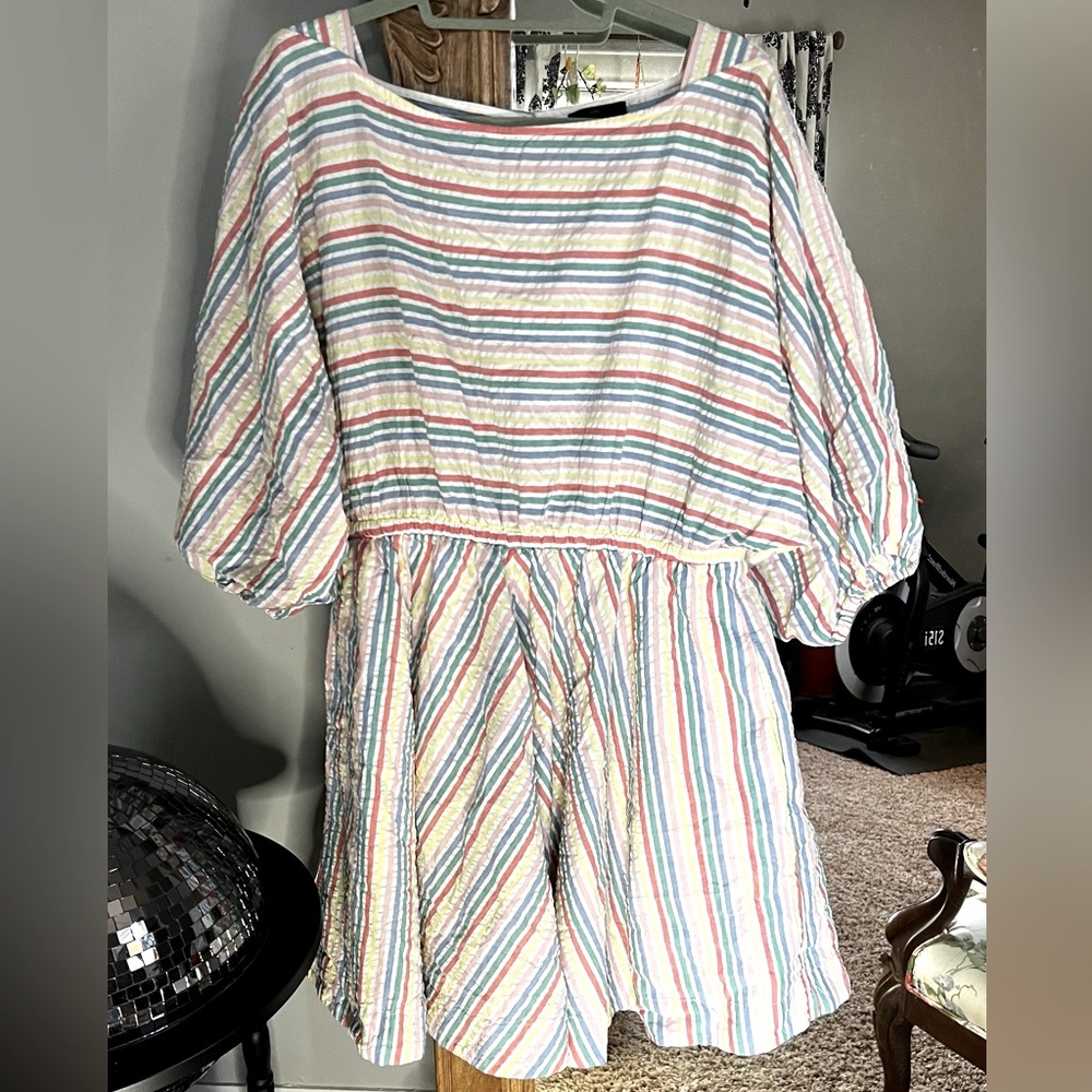 J.Crew Seersucker puff sleeve dress